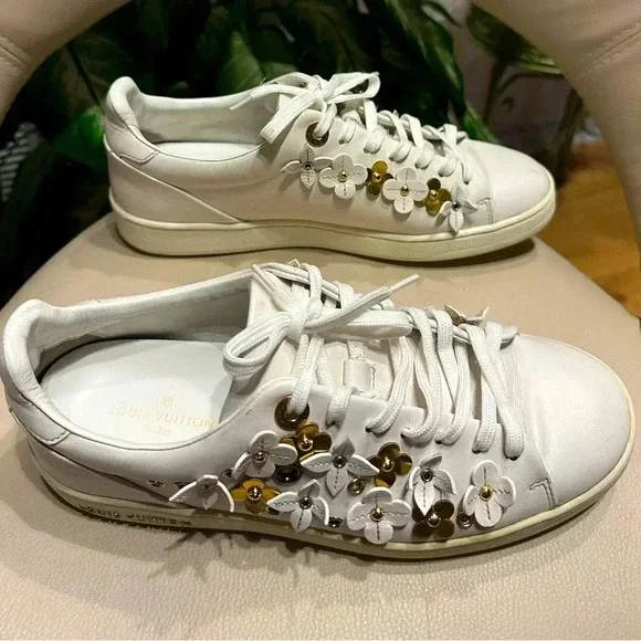 Louis Vuitton Leather Frontrow Blossom Floral Embellished LowTop Sneakers Size37